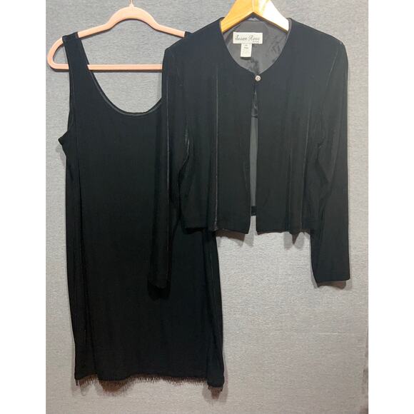 Vintage 1970's Susan Ross Women Evening Velour Fringe Dress & Jacket Size 14 USA - Picture 2 of 11